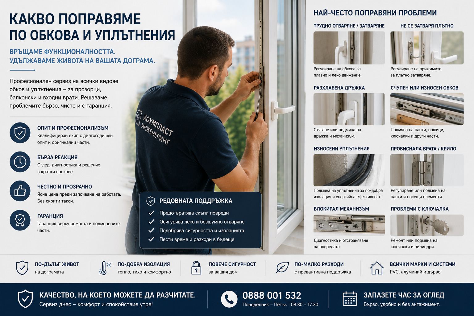 Смяна на обков и уплътнения на PVC прозорец