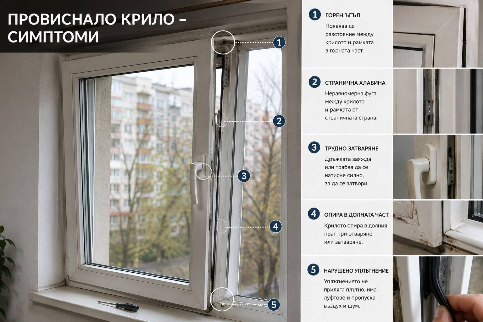 Провиснало крило и състарени уплътнения — честите симптоми