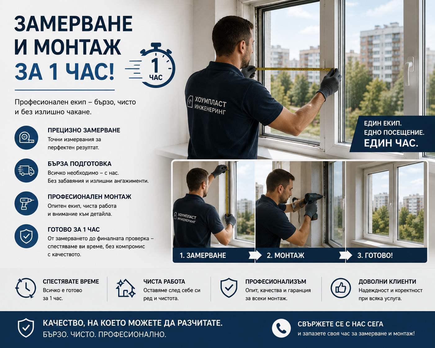 Замерване на стар пакет и монтаж на новия за около час